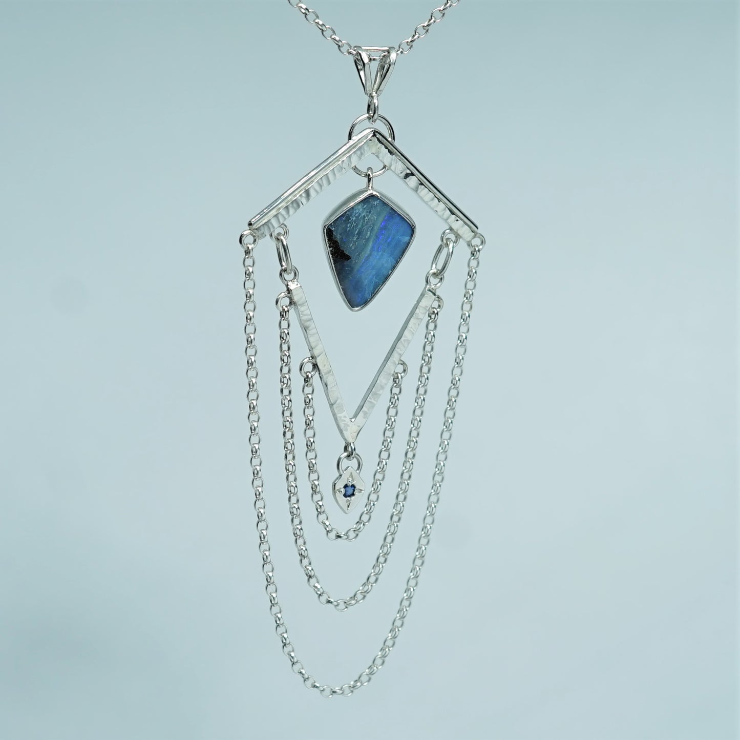 Australian Boulder Opal and Blue Sapphire Silver Pendant