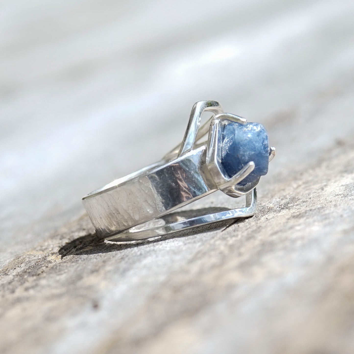 Raw Sapphire, 925 Sterling Silver, Band Ring