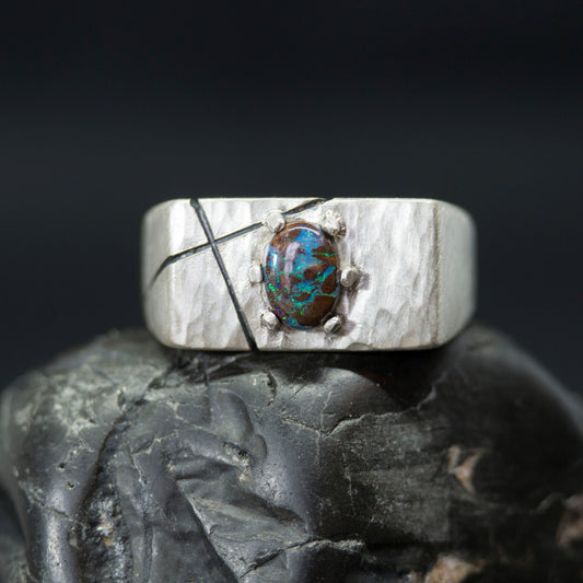 Australian Boulder Opal, Signet Ring