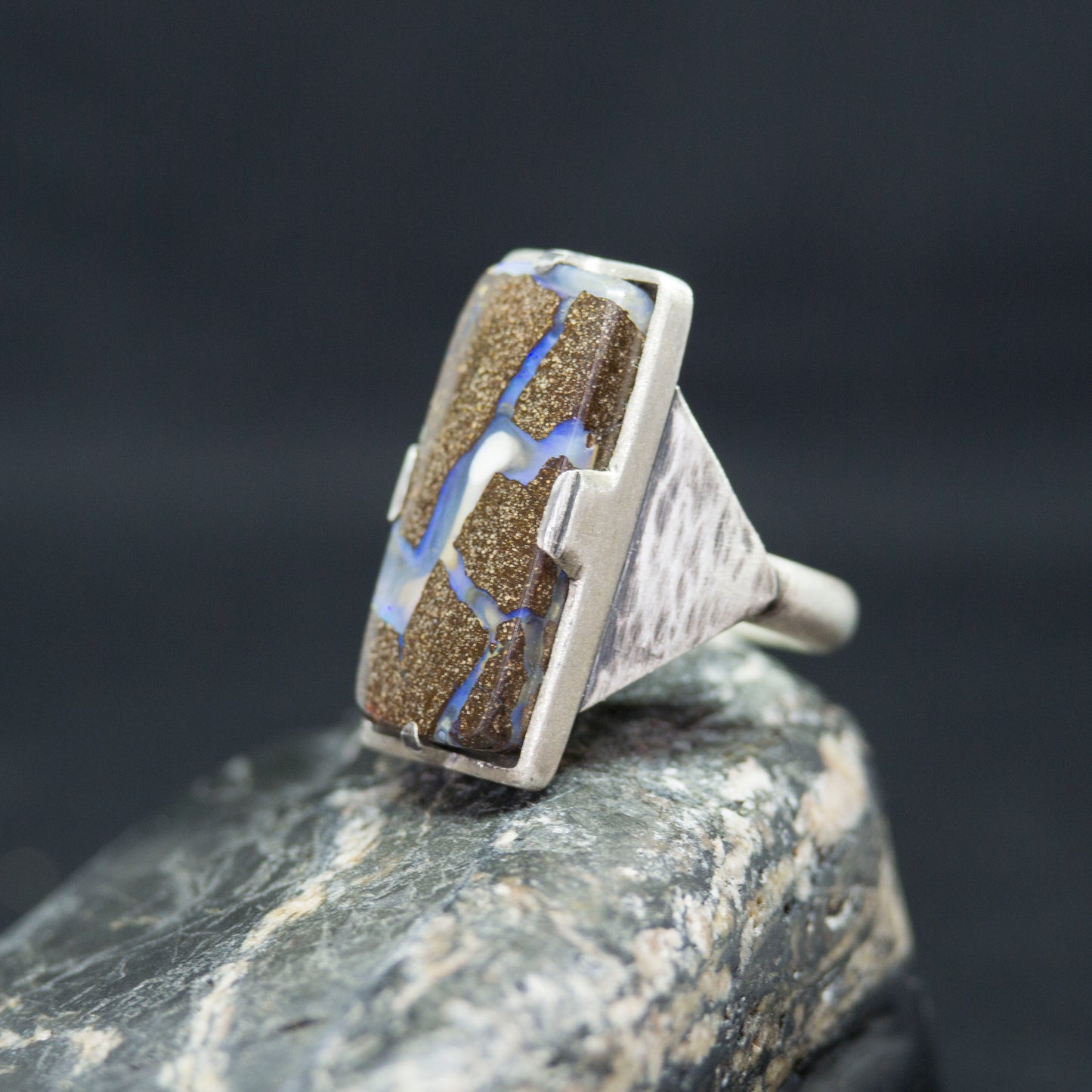 Rectangle Australian Opal Silver Ring