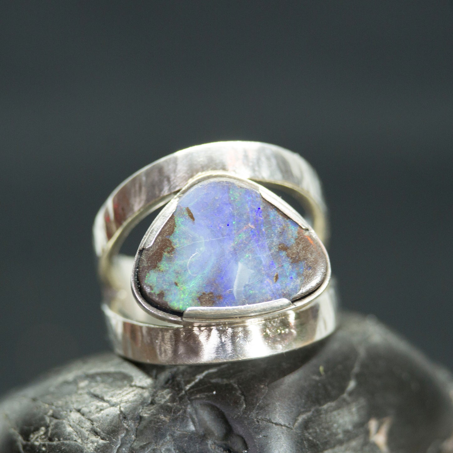 Australian Boulder Opal in a Sterling Silver Ring