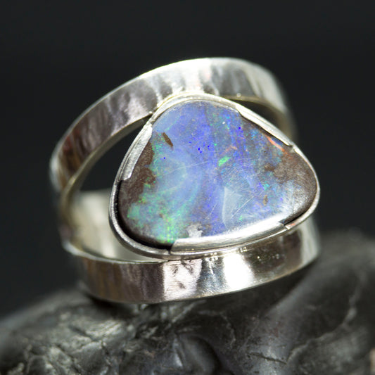 Australian Boulder Opal in a Sterling Silver Ring