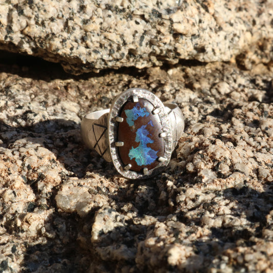 Oval Australian Boulder Opal Sterling Silver Ring