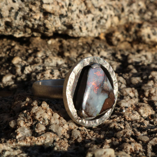Triangle Australian Boulder Opal Sterling Silver Ring